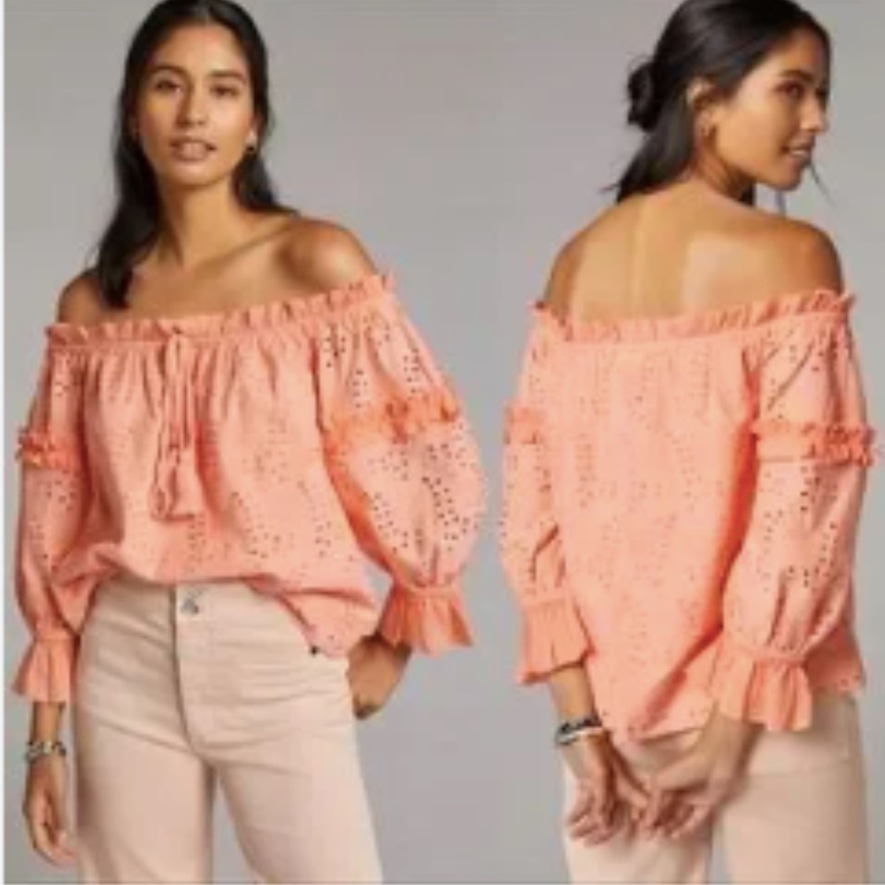 Anthropologie Jane Eyelet Off the Shoulder Top - Picture 2 of 11